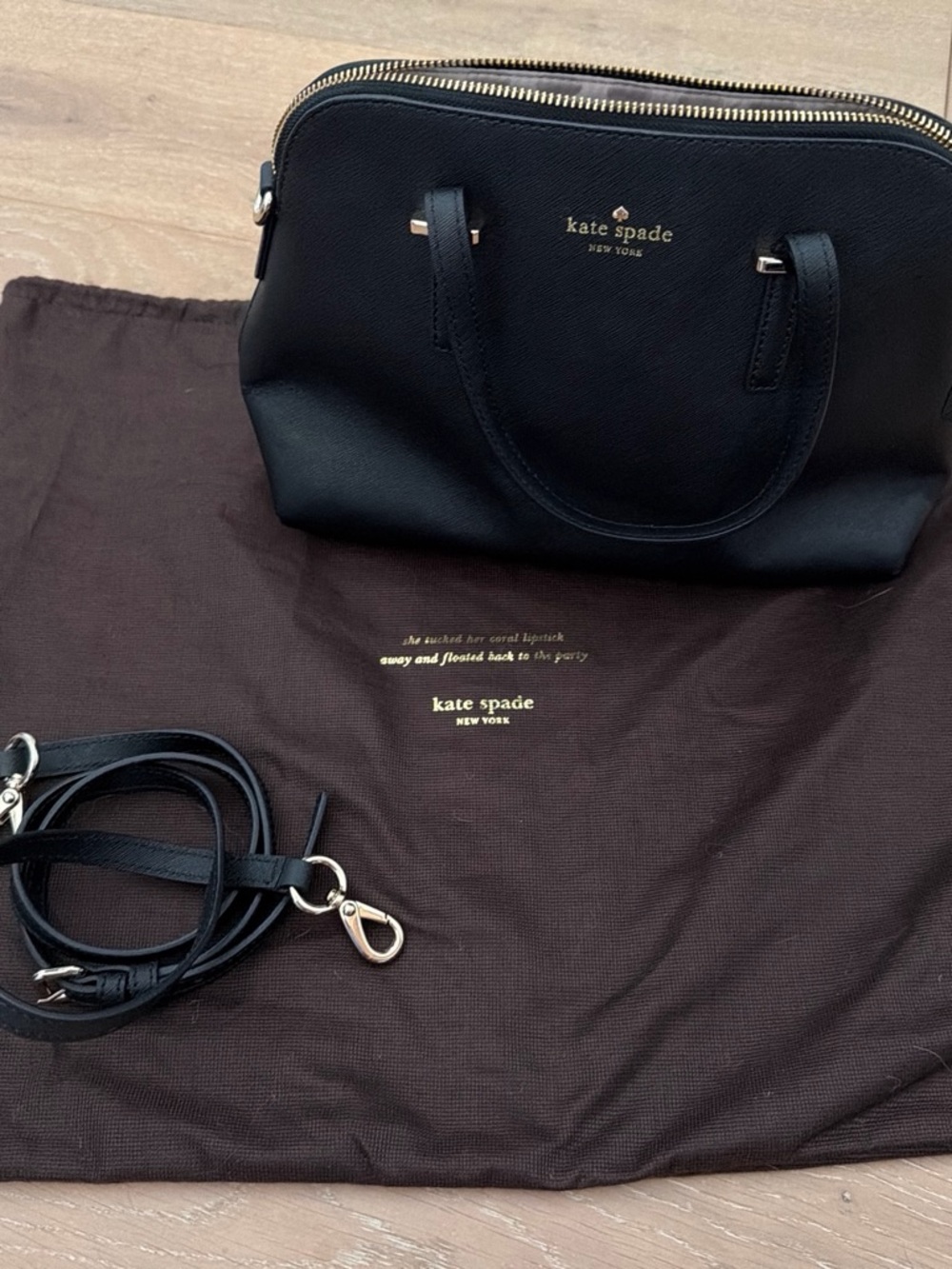 kate spade Black Leather Top-Handle Satchel with Strap